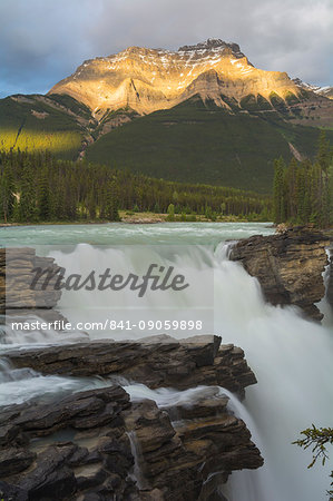 Athabasca Falls at sunset, Jasper National Park, UNESCO World Heritage Site, Alberta, Canada, North America