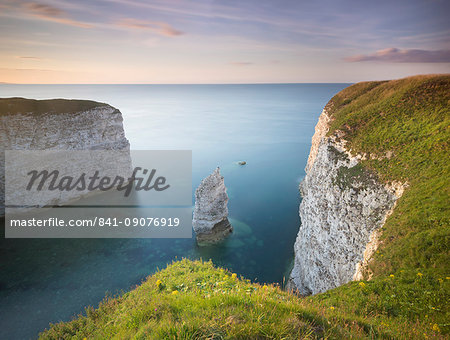 Chalk cliffs and clear blue sea at Breil Nook near the North Landing at Flamborough Head, Flamborough, East Yorkshire, Yorkshire, England, United Kingdom, Europe