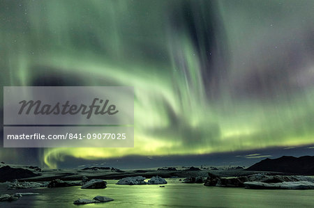 Aurora Borealis (Northern Lights) over Jokulsarlon Glacial Lagoon, South Iceland, Polar Regions