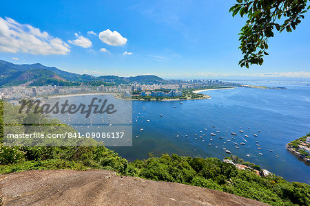 Rio de Janeiro seen from top of Morro da Urca, one of the cable car stops to the Sugarloaf, Rio de Janeiro, Brazil, South America