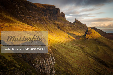 Sunset over the Trotternish Range from the Quiraing on the Isle of Skye, Inner Hebrides, Scotland, United Kingdom, Europe