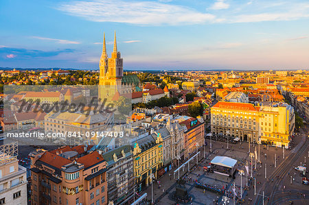 View of Ban Jelacic Square and Cathedral of the Assumption of the Blessed Virgin Mary, Zagreb, Croatia, Europe