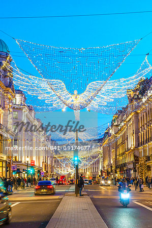 Regent Street with Christmas decorations, London, England, United Kingdom, Europe