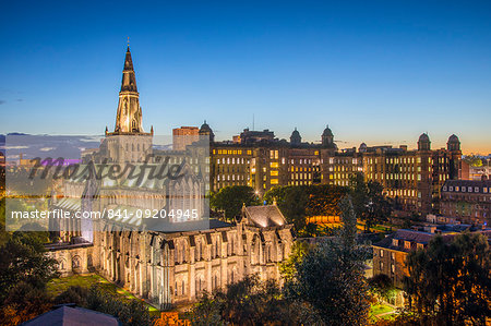 Glasgow Cathedral and Royal Infirmary at dusk, Glasgow, Scotland, United Kingdom, Europe