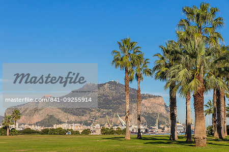 Mount Pellegrino seen from the seaside park area, Palermo, Sicily, Italy, Europe