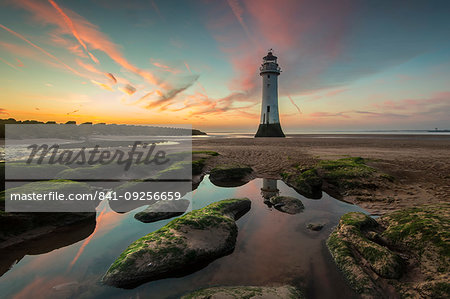 Perch Rock Lighthouse at sunset, New Brighton, Cheshire, England, United Kingdom, Europe