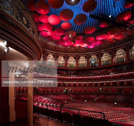 The Royal Albert Hall, Interior. Main space. Architect: Captain Francis Fowke and Colonel H.Y. Darracott Scott Royal Engineers .