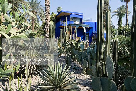 Jardin Majorelle and Islamic Art Museum, Marrakech, Morocco. 1931. Exterior of the blue workshop