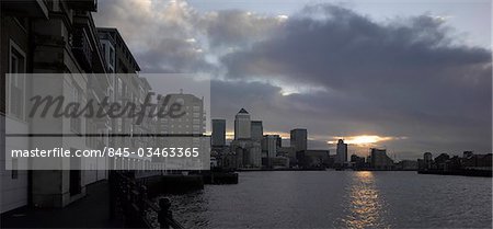 River Thames panorama from Limehouse towards Canary Wharf, London.