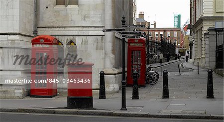Post boxes, phone boxes and bollards, London.