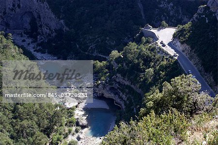 Looking down into a valley with mountain road, Provence.