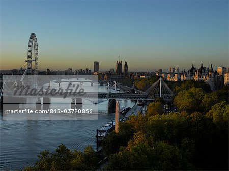River Thames general view with London Eye and bridges. Architects: Interior renovation: Pierre Yves Rochon