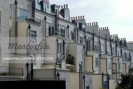 Back of terrace houses and chimneys, Wells Rise, near Primrose Hill, London, NW1, England