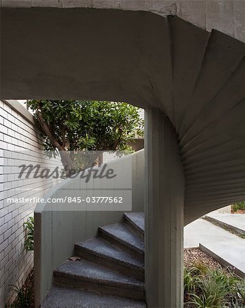 Modern concrete external spiral staircase. Architects: Pitsou Kedem.