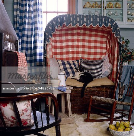 double seat and curtains with cotton gingham fabric