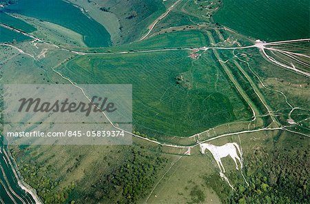 Bratton Camp. Westbury Hill Aerial view of Westbury White Horse. .