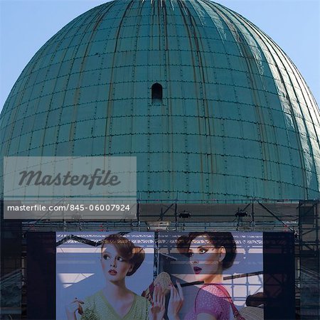 Advertising hoardings outside San Simeon Piccolo, Venice, Italy. Architect Giovanni Scalfarotto, built 1718.