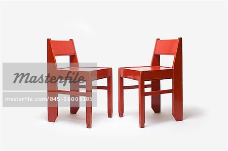 Red Painted Wooden Chairs, Dutch, 1920's. Designed at Ecole de La Haye