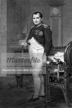 19th CENTURY PAINTING OF NAPOLEON STANDING IN HIS CHAMBERS WEARING HIS GENERAL UNIFORM