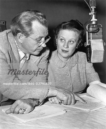 JIM & MARIAN JORDAN KNOWN AS RADIO PERSONALITIES FIBBER McGEE AND MOLLY AT THE MICROPHONE