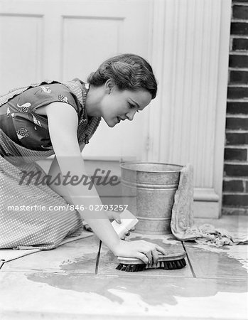 Housewife Pouring Floor Cleaning Liquid Stock Photo - Image of