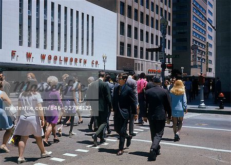 1970s HOUSTON TEXAS CROWD CROSSING STREET MCKINNEY STREET MAIN STREET