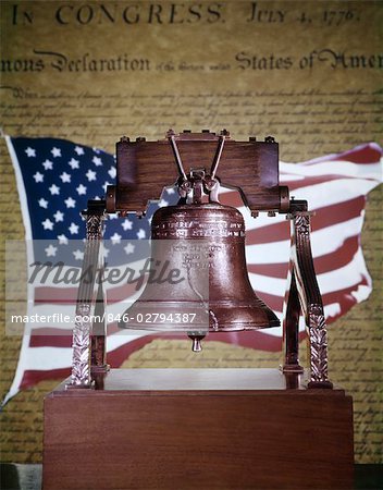 LIBERTY BELL DECLARATION OF INDEPENDENCE AND THE AMERICAN FLAG COMPOSITE