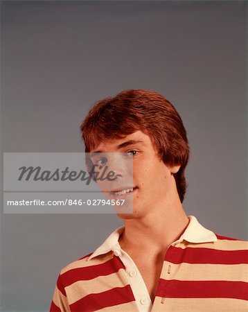 1970s YOUNG MAN BOY RED HAIR STRIPED COLLAR SHIRT