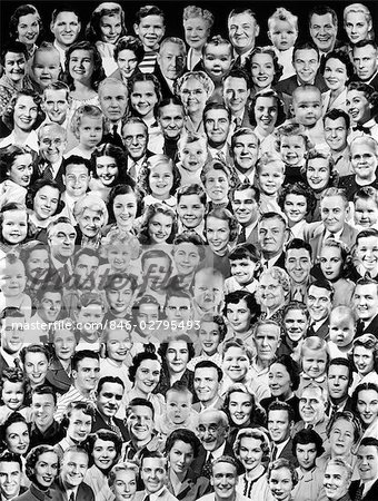 1950s MONTAGE OF SMILING FACES OF ALL AGES 1950s MONTAGE OF SMILING FACES OF ALL AGES