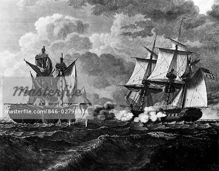 PAINTING OF SHIP BATTLE WITH MACEDONIAN BEING CAPTURED BY US FRIGATE IN 1812