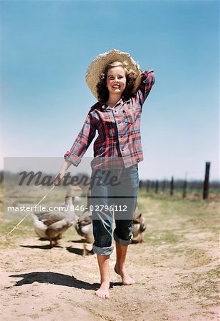 1950S Smiling Boy Straw Hat Holding Fishing Pole Wearing Plaid