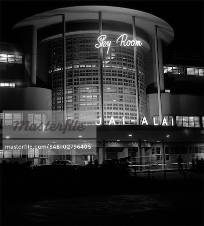 1930s NIGHT SHOT OF JAI ALAI NIGHTCLUB CLUB THE SKY ROOM ART DECO BUILDING MANILA PHILIPPINE ISLANDS PHILIPPINES