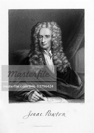 DRAWING PORTRAIT SIR ISAAC NEWTON ENGLISH MATHEMATICIAN SCIENTIST