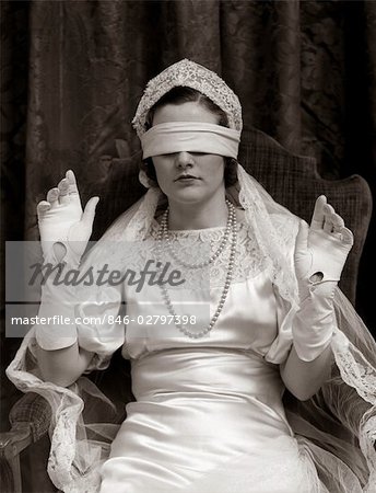 1960s Elderly Woman Wearing Blindfold by Vintage Images