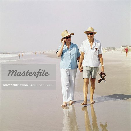 1970s SENIOR COUPLE WALKING BEACH HOLDING HANDS WEARING STRAW HATS - Stock  Photo - Masterfile - Rights-Managed, Artist: ClassicStock, Code:  846-03165792