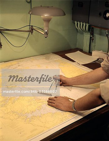 1960s MAN HANDS NAUTICAL NAVIGATION TOOLS COMPASS MAP CHART CHARTING A COURSE