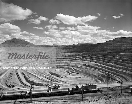 1960s PARTIAL OVERHEAD OF OPEN-PIT COPPER MINE