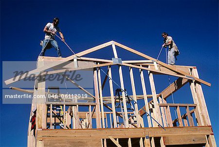 1980s BUILDING A NEW HOUSE WITH LUMBER RAISING THE  A-FRAME FOR THE ROOF LINE