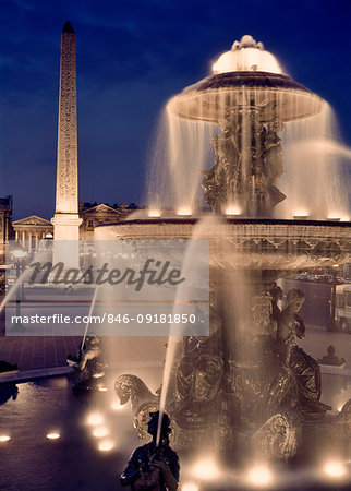 1960s 1970s PLACE DE CONCORDE FOUNTAIN AND OBELISK  AT NIGHT PARIS FRANCE