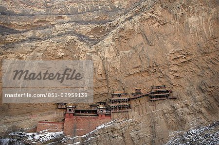 The Hanging Monastery,built on stilts on the side of a cliff is a Buddhist monastery,Northern Mountain,Heng Shan,Hunyuan,Shanxi,China