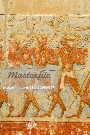 Relief paintings on wall,Mortuary Temple of Hatshepsut,Deir el-Bahri,Luxor,Egypt