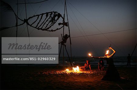 Fireworks on the beach at sunset,Arambol,Goa,India