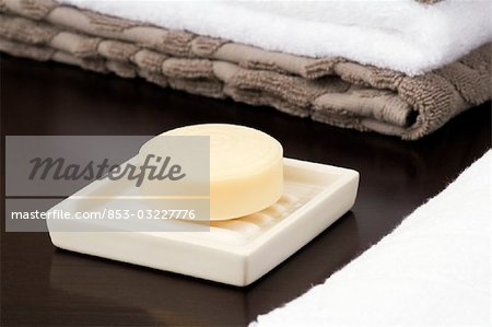 Close-up of bar of soap on soap dish