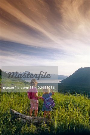 Young Girls View Girdwood Valley & Turnagain Arm SC, Summer Alaska