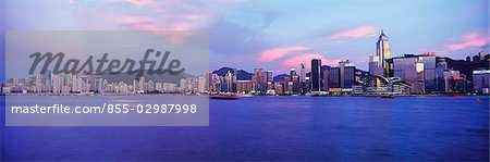 Panoramic Hong Kong skyline at dusk