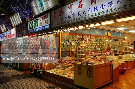 Shops at the Taipei Hwahsi Tourist night market, Taiwan