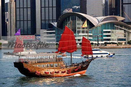 Chinese junk in Victoria Harbour,Hong Kong