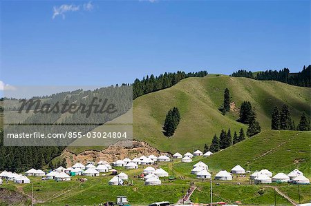 Kazakh yurts for tourist accommodation,Xi Baiyanggou,Nanshan ranch,Wulumuqi,Xinjiang Uyghur autonomy district,Silk Road,China