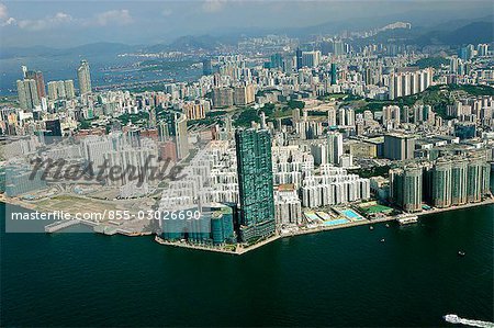 Aerial view of Victoria Harbour looking towards Hung Hom,Kowloon,Hong Kong