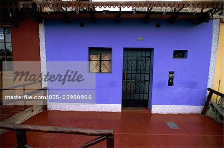 The front of an old colonial house in Barranco of Lima, Peru